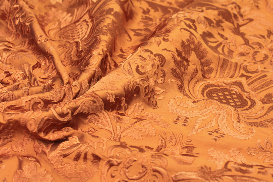 Heavy Jacquard Style Embroidery - Orange fabric, image 3 of 8