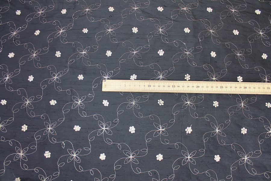 Black Silk Dupion w/ Simplistic Gold Embroidery fabric, image 6 of 8
