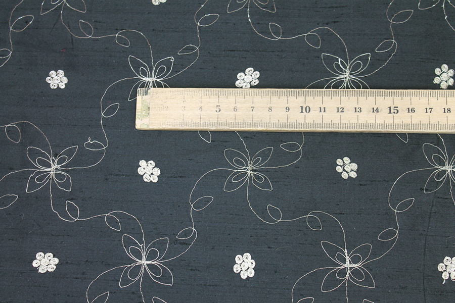 Black Silk Dupion w/ Simplistic Gold Embroidery fabric, image 5 of 8