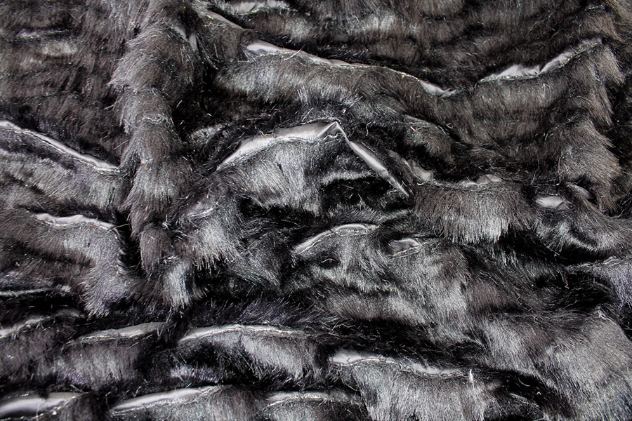 Cut Faux Fur Strips on Habotai - Black on Black fabric, image 4 of 6