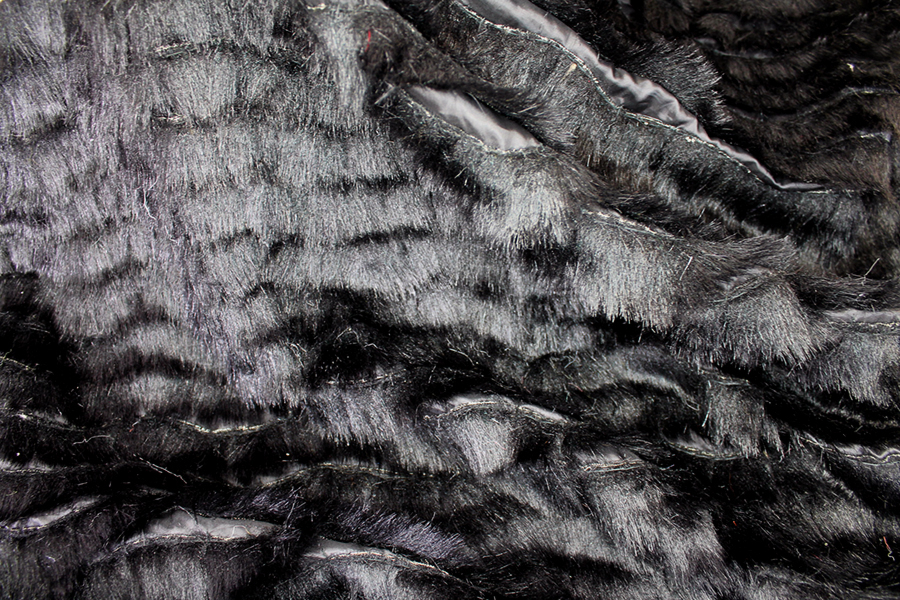 Cut Faux Fur Strips on Habotai - Black on Black fabric, image 6 of 6