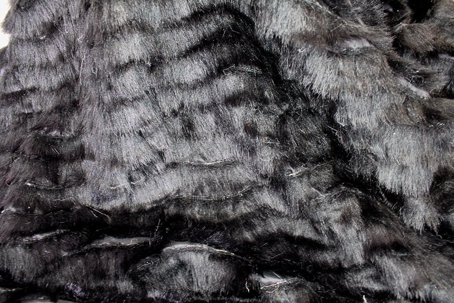 Cut Faux Fur Strips on Habotai - Black on Black fabric, image 3 of 6