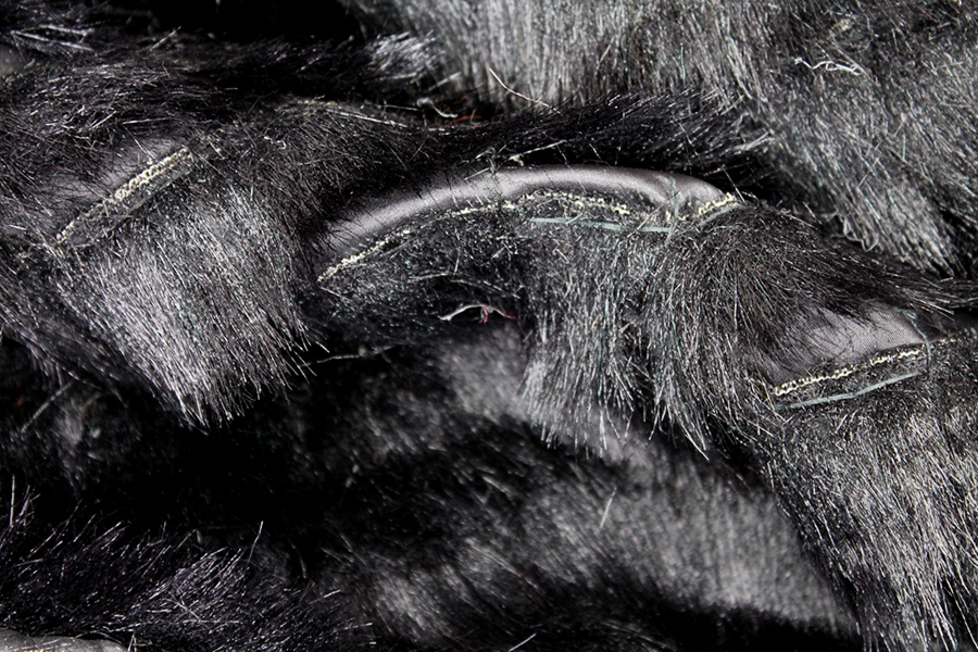 Cut Faux Fur Strips on Habotai - Black on Black fabric, image 2 of 6