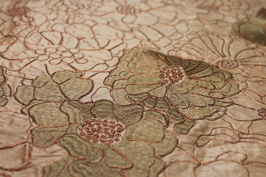 Corded Flower Embroidery - Pale Orange fabric, image 3 of 5