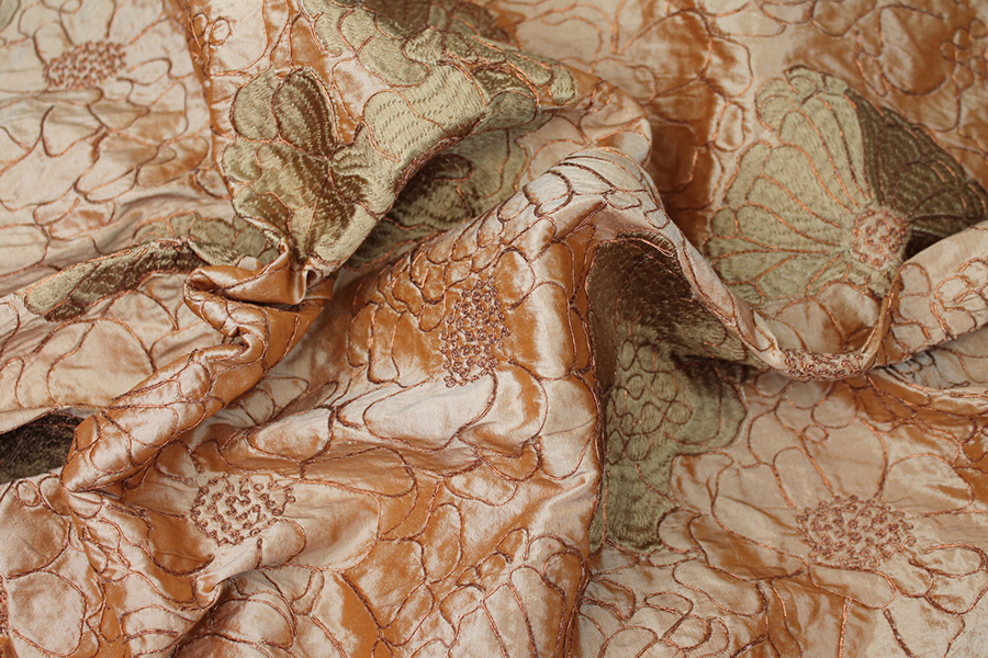 Corded Flower Embroidery - Pale Orange fabric