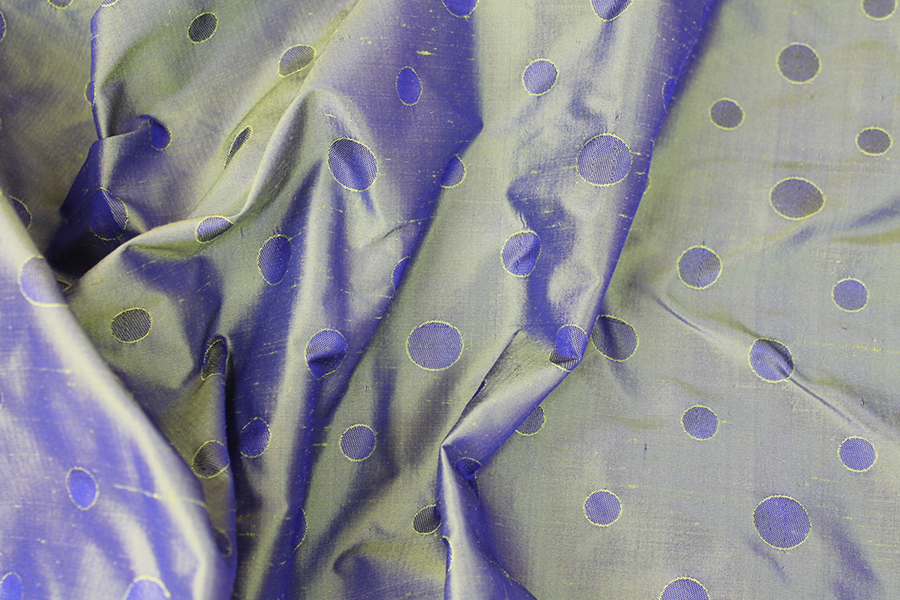 Polka Dot / Spot Silk Dupion - Reversible Blue / Green fabric, image 5 of 5