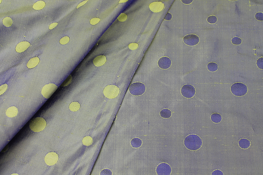 Polka Dot / Spot Silk Dupion - Reversible Blue / Green fabric