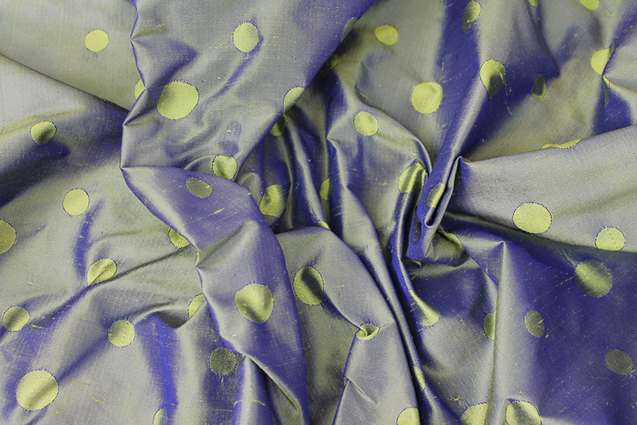 Polka Dot / Spot Silk Dupion - Reversible Blue / Green fabric, image 4 of 5