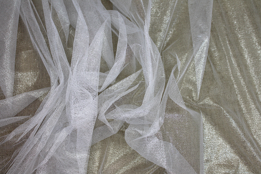 Foil Printed Silk Tulle - Silver on White fabric, image 4 of 5