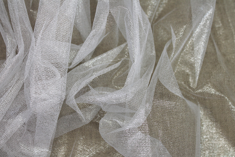 Foil Printed Silk Tulle - Silver on White fabric, image 2 of 5