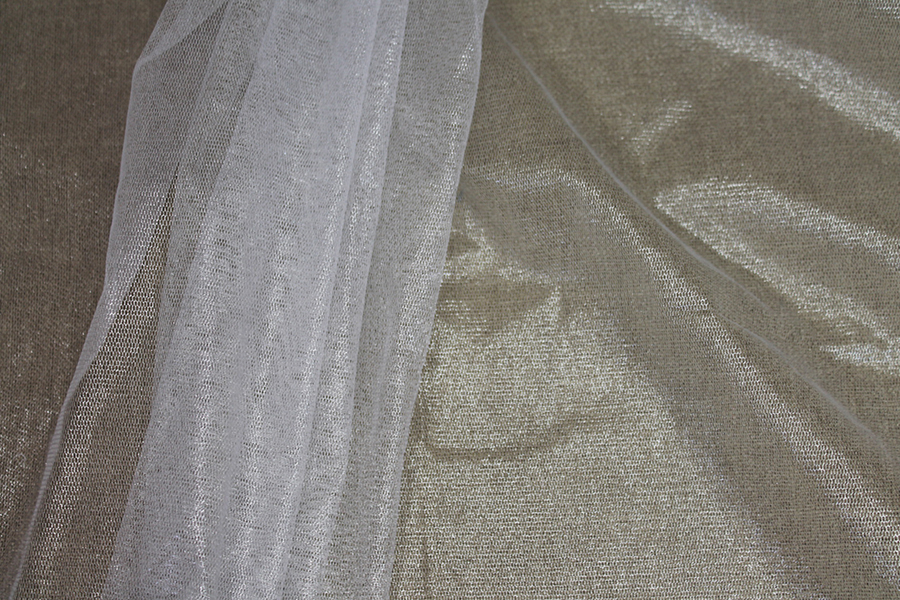 Foil Printed Silk Tulle - Silver on White fabric, image 3 of 5