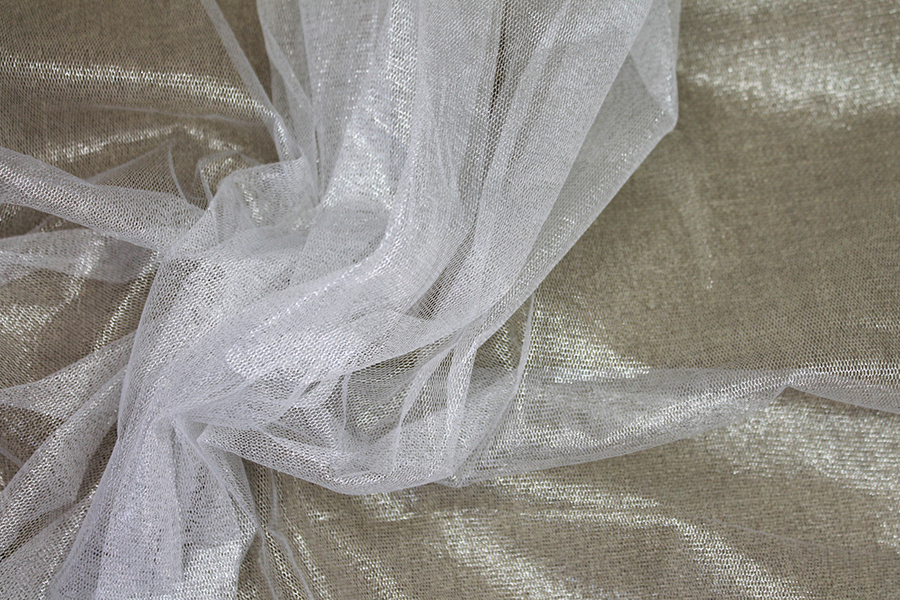 Foil Printed Silk Tulle - Silver on White fabric, image 5 of 5