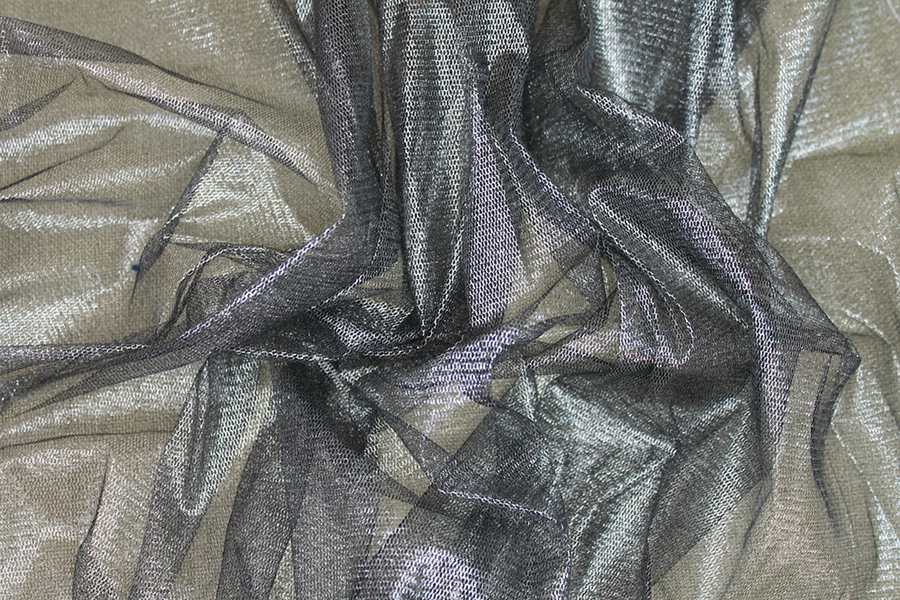 Foil Printed Silk Tulle - Silver on Black fabric, image 2 of 4