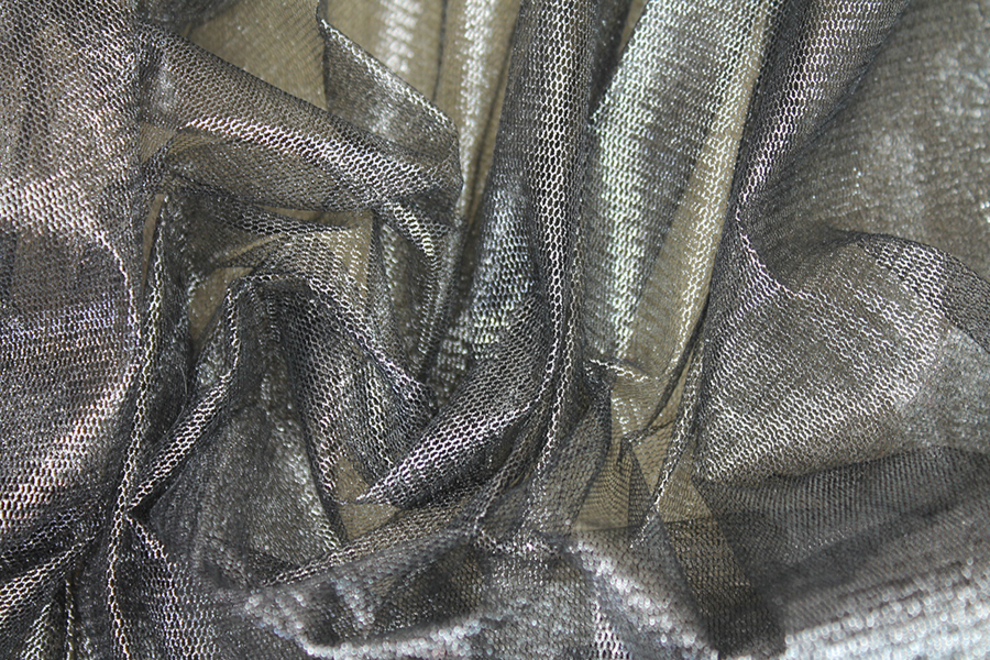 Foil Printed Silk Tulle - Silver on Black fabric, image 4 of 4