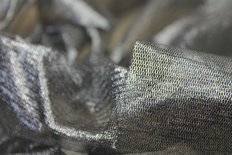 Foil Printed Silk Tulle - Silver on Black fabric