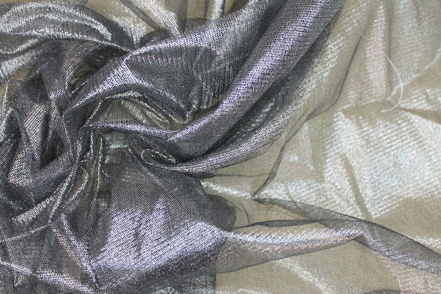 Foil Printed Silk Tulle - Silver on Black fabric, image 3 of 4