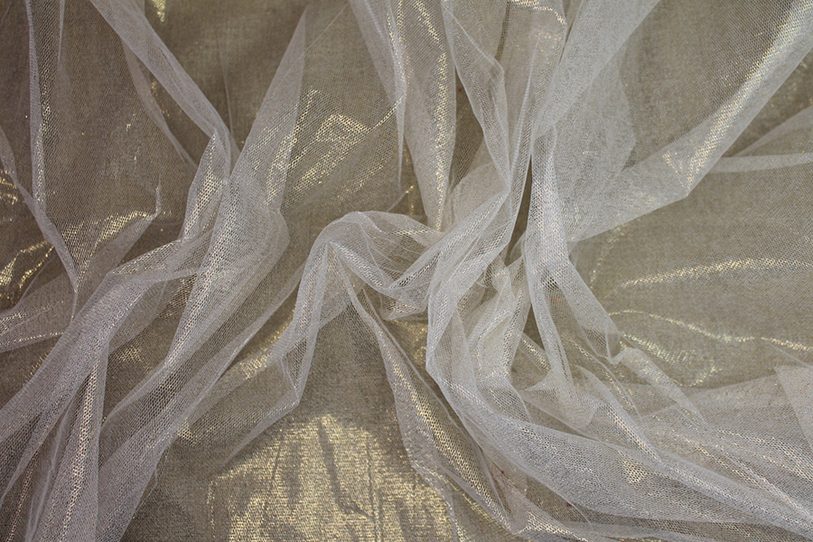 Foil Printed Silk Tulle - Gold on Ivory fabric, image 5 of 5