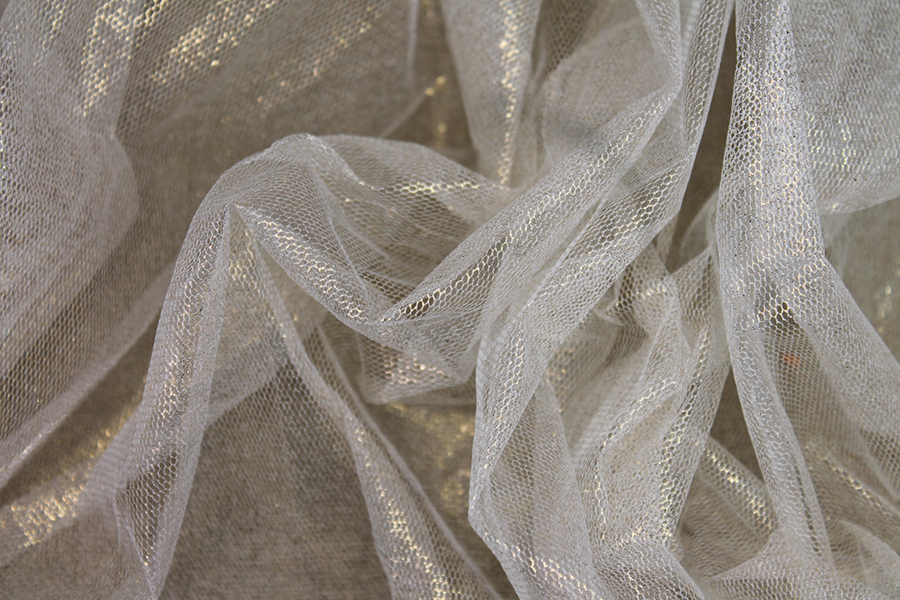 Foil Printed Silk Tulle - Gold on Ivory fabric, image 3 of 5