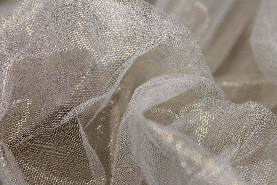 Foil Printed Silk Tulle - Gold on Ivory fabric, image 4 of 5