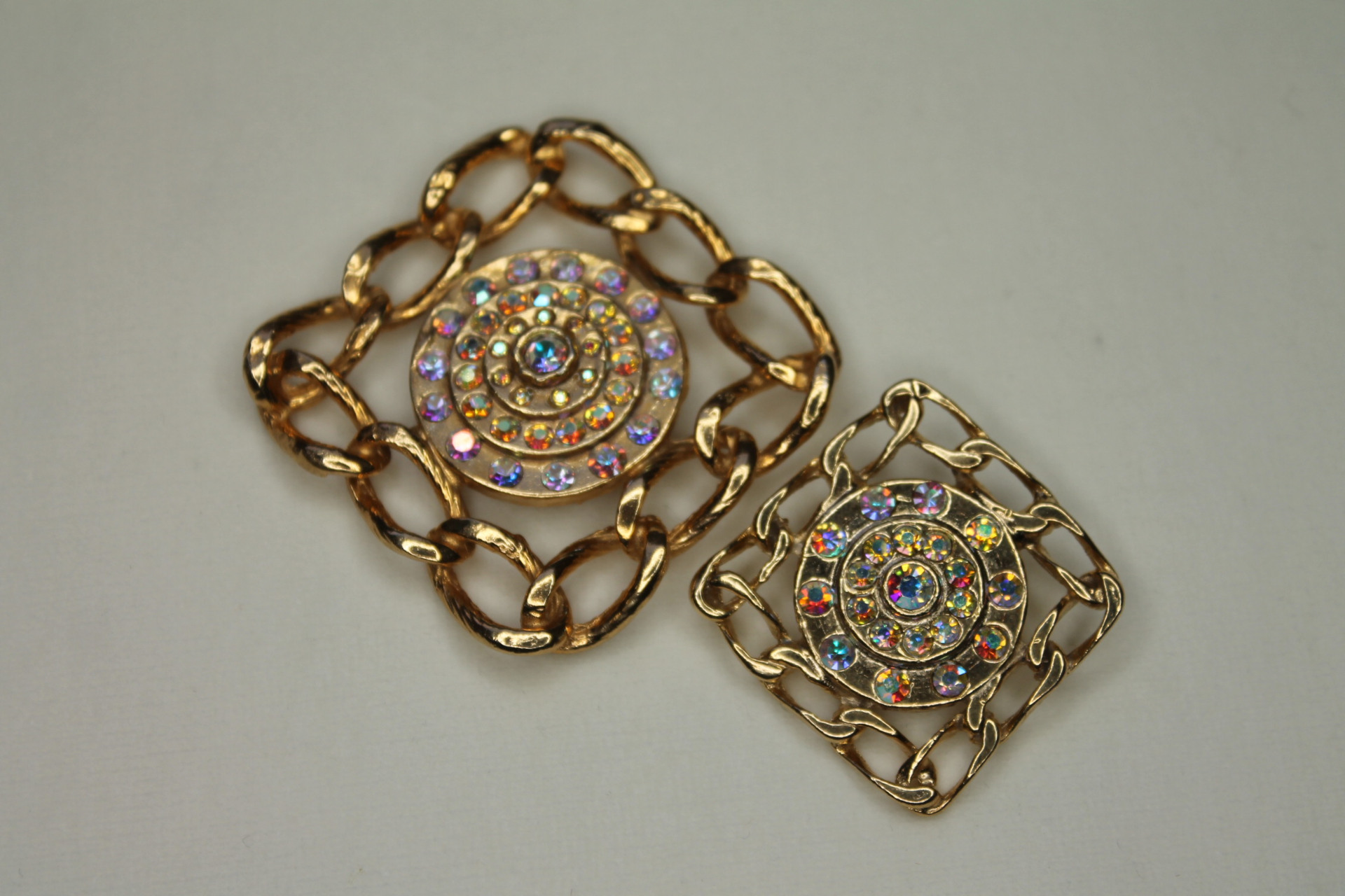 Square Metal Gold Chain Button with AB Rhinestones - Large, image 4 of 6