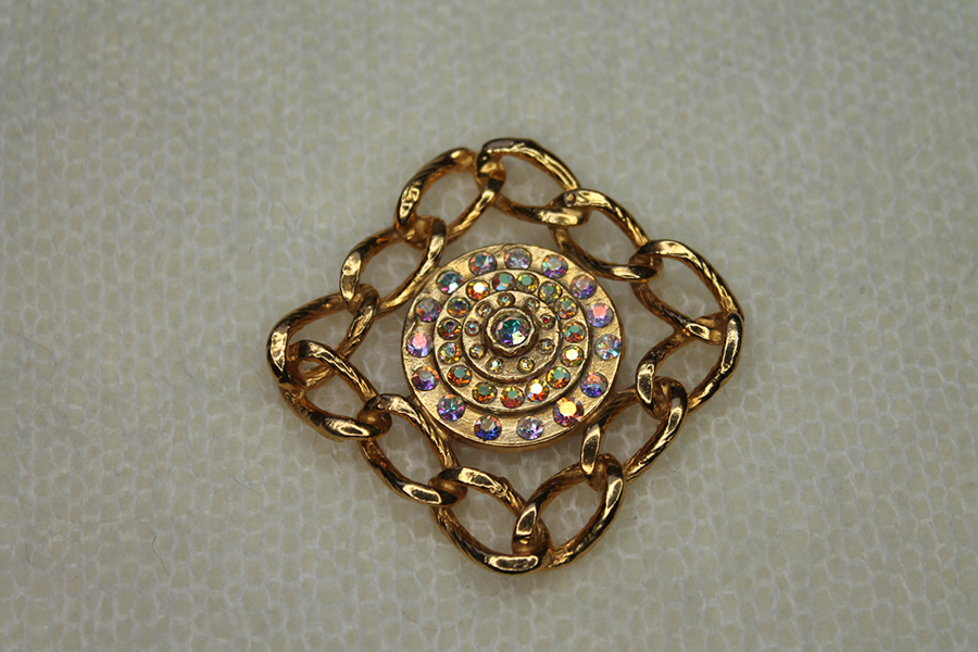 Square Metal Gold Chain Button with AB Rhinestones - Large, image 5 of 6