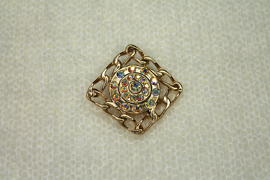Square Metal Gold Chain Button with AB Rhinestones - Small, image 2 of 3