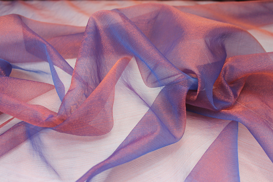 Two Tone Polyester Organza - Orange / Blue fabric