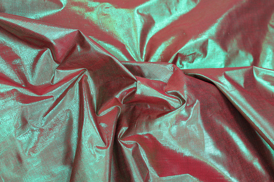 Metallic Dupion - Red shot Green fabric
