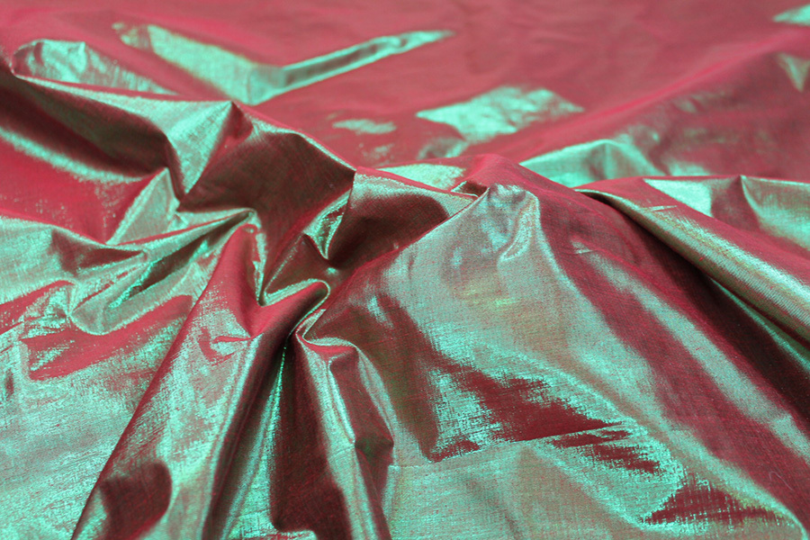 Metallic Dupion - Red shot Green fabric, image 6 of 6