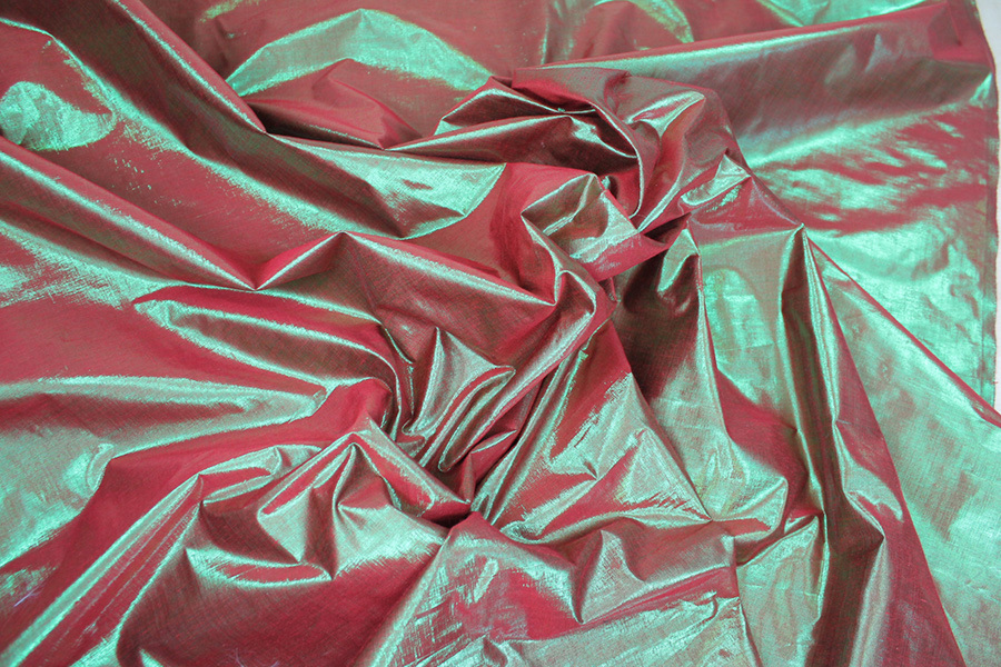 Metallic Dupion - Red shot Green fabric, image 5 of 6