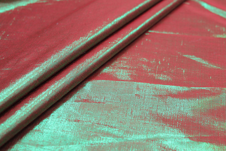 Metallic Dupion - Red shot Green fabric, image 4 of 6