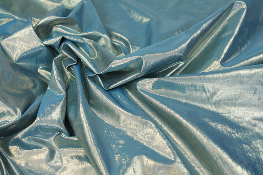 Metallic Dupion - Turquoise shot Gold fabric, image 5 of 6