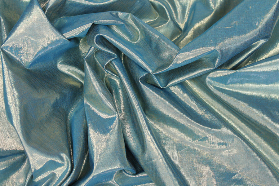 Metallic Dupion - Turquoise shot Gold fabric