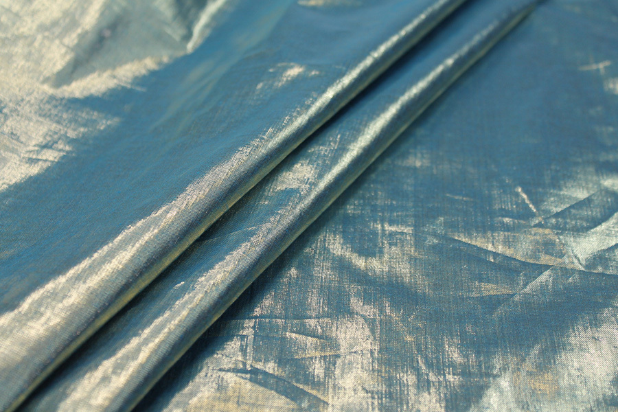 Metallic Dupion - Turquoise shot Gold fabric, image 2 of 6