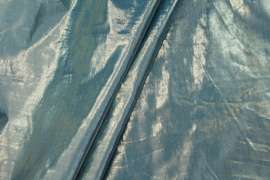 Metallic Dupion - Turquoise shot Gold fabric, image 4 of 6