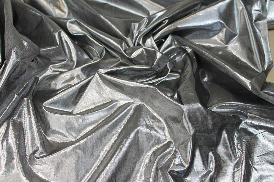 Metallic Dupion - Silver/Black fabric, image 3 of 5