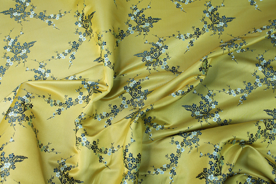 Chinese Brocade - Yellow w/Green Cherry Blossom fabric, image 2 of 7