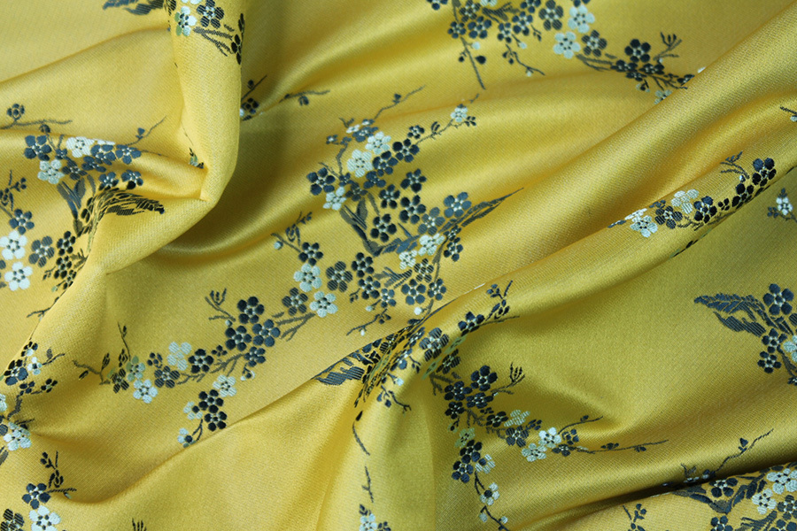 Chinese Brocade - Yellow w/Green Cherry Blossom fabric, image 6 of 7