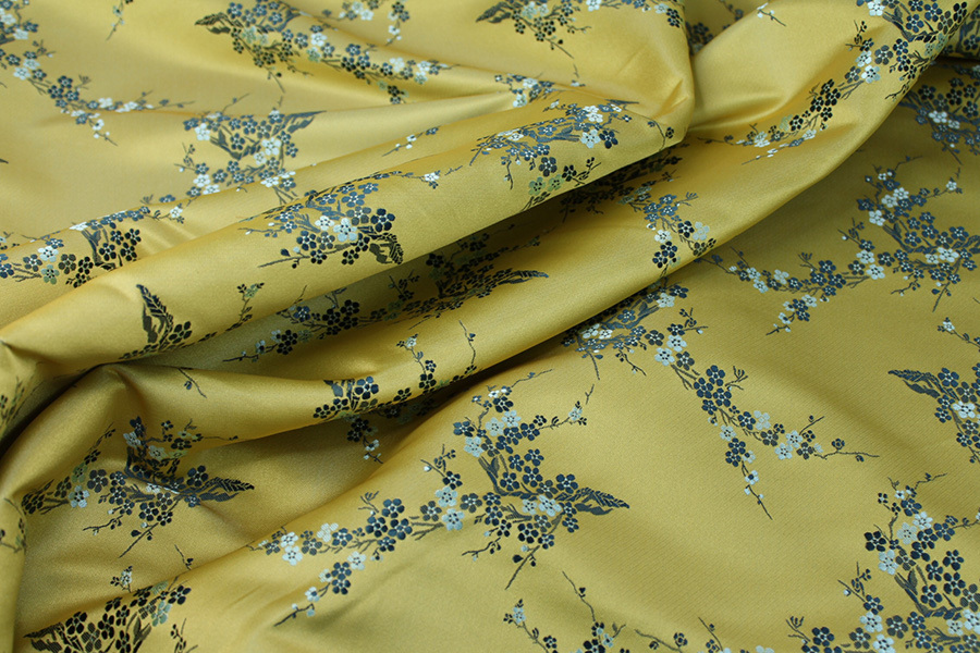 Chinese Brocade - Yellow w/Green Cherry Blossom fabric, image 5 of 7