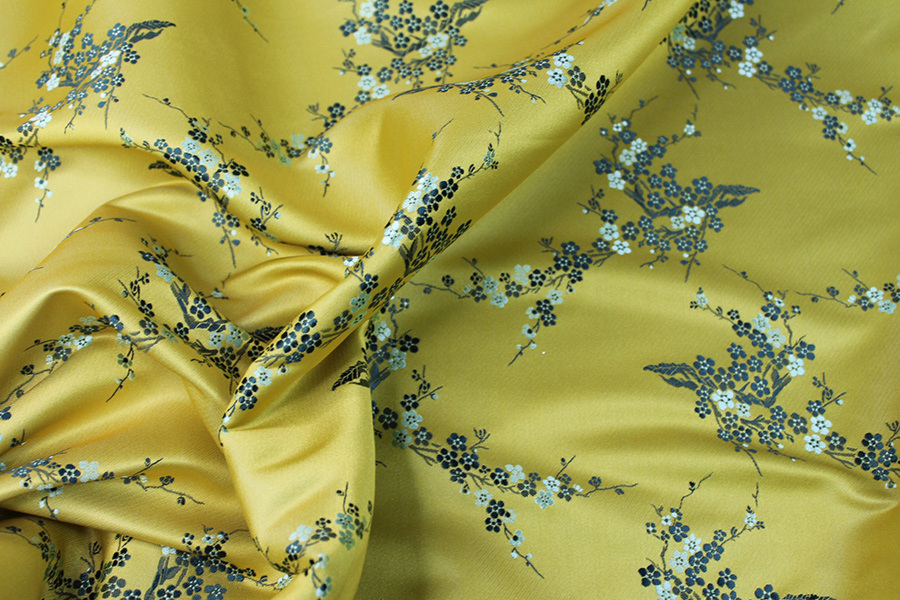 Chinese Brocade - Yellow w/Green Cherry Blossom fabric, image 4 of 7