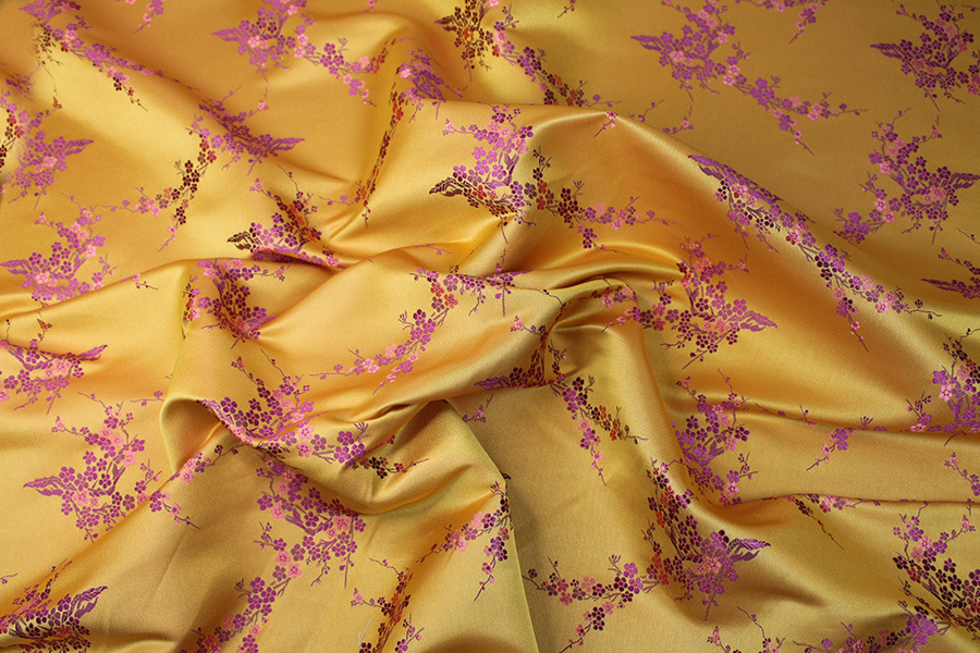 Chinese Brocade - Orange w/Pink Cherry Blossom fabric, image 6 of 6