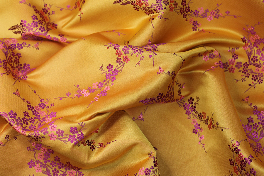 Chinese Brocade - Orange w/Pink Cherry Blossom fabric, image 5 of 6