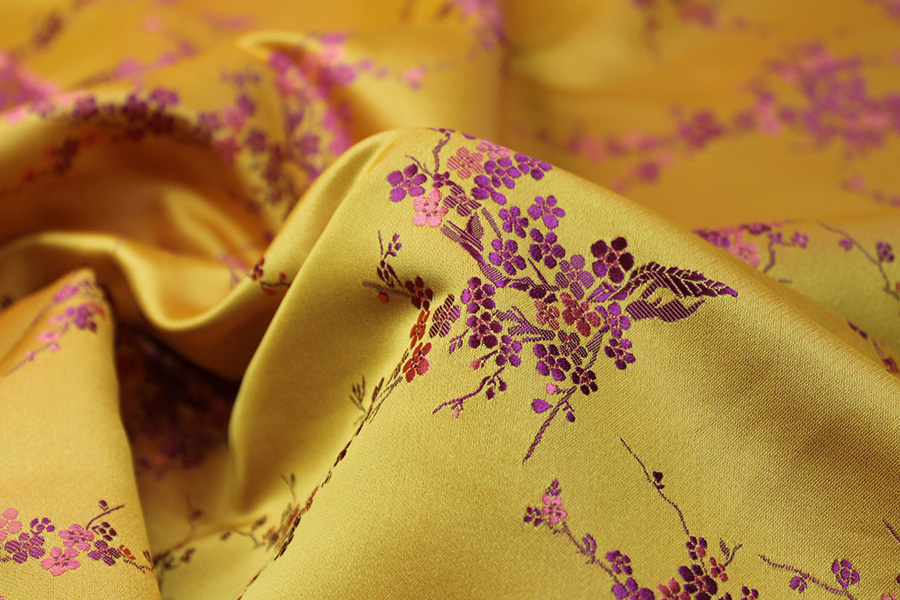Chinese Brocade - Orange w/Pink Cherry Blossom fabric, image 3 of 6
