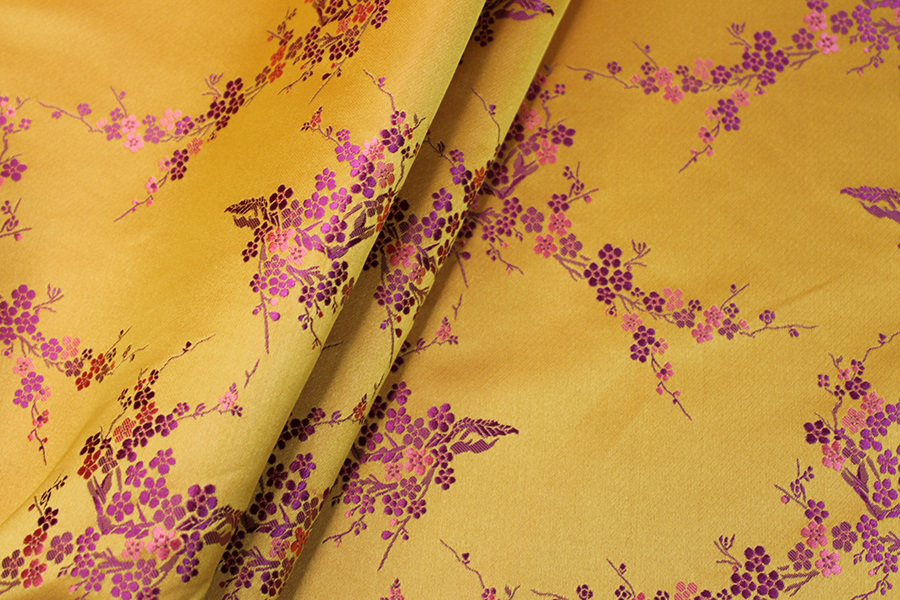 Chinese Brocade - Orange w/Pink Cherry Blossom fabric, image 2 of 6