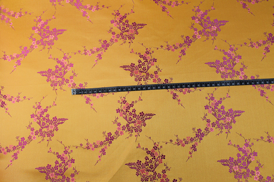 Chinese Brocade - Orange w/Pink Cherry Blossom fabric, image 4 of 6