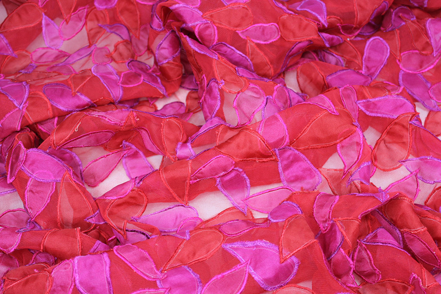 Organza Teardrop Applique on Tulle - Red / Pink fabric, image 6 of 7