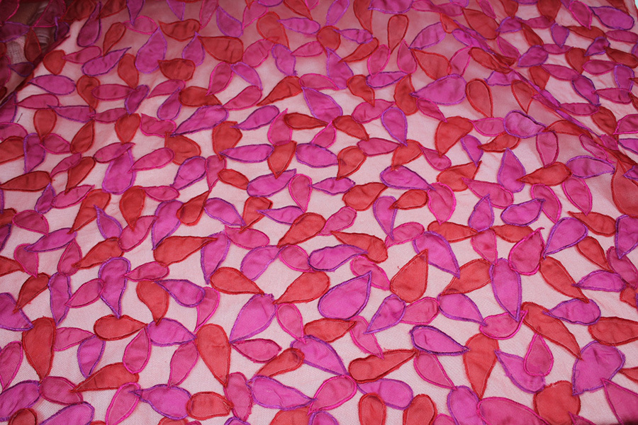 Organza Teardrop Applique on Tulle - Red / Pink fabric, image 3 of 7