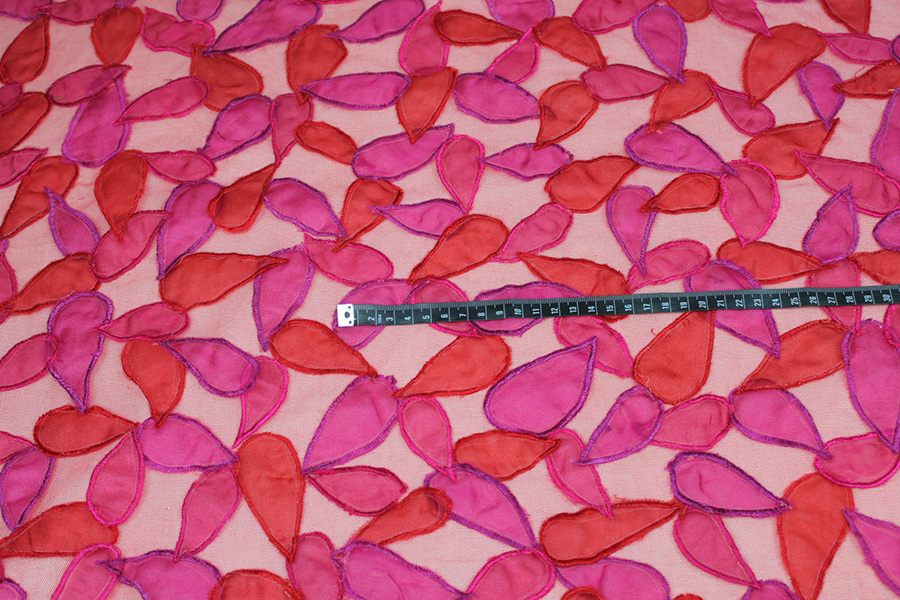 Organza Teardrop Applique on Tulle - Red / Pink fabric, image 4 of 7