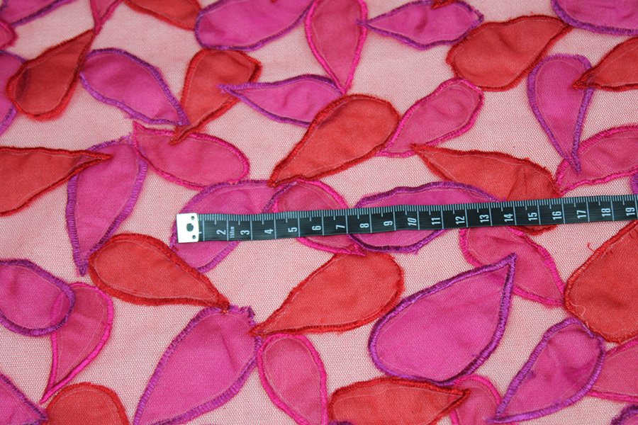 Organza Teardrop Applique on Tulle - Red / Pink fabric, image 5 of 7
