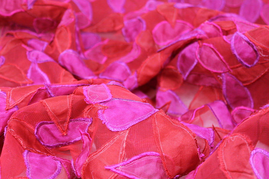 Organza Teardrop Applique on Tulle - Red / Pink fabric, image 7 of 7